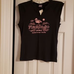Sanibel Island Flamingo Ladies Large Cropped Tee